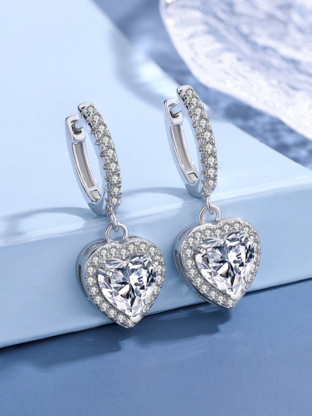 1ct + 1ct Each, Certified Heart Cut Moissanite Hoops - 6.5 mm, D Grade- ME006